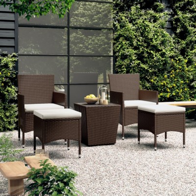Set de bistró de jardín 5 pzas ratán PE vidrio templado marrón