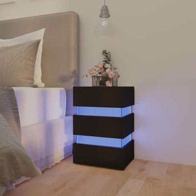 Mesita de noche luz LED madera de ingeniería negra 45x35x67 cm