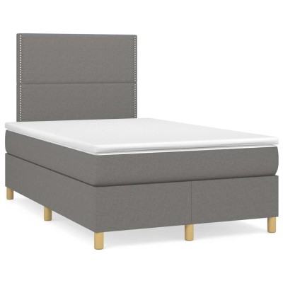 Cama box spring con colchón tela gris oscuro 120x190 cm