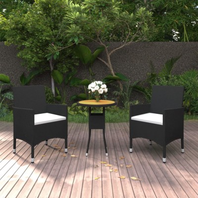 Juego de comedor para jardín 3 piezas ratán sintético negro
