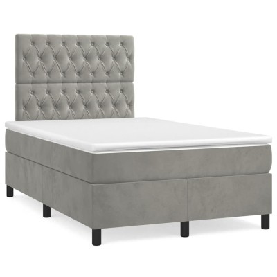 Cama box spring con colchón terciopelo gris claro 120x190 cm