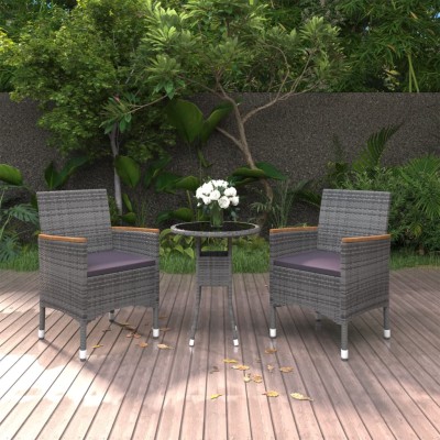 Juego de comedor de jardín 3 piezas ratán sintético gris