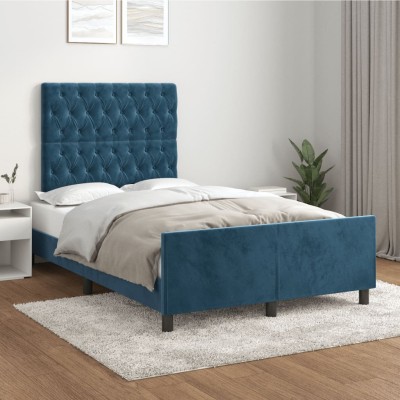 Estructura de cama sin colchón terciopelo azul oscuro 120x190cm