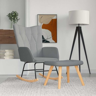 Silla mecedora con reposapiés tela gris claro