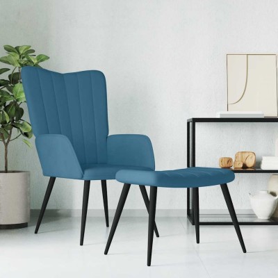 Sillón de relax con taburete terciopelo azul