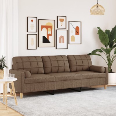 Sofá de 3 plazas con cojines tela marrón 210 cm