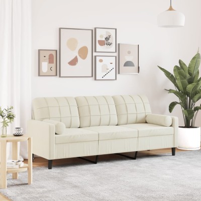 Sofá de 3 plazas con cojines terciopelo color crema 180 cm