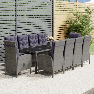 Set de comedor de jardín 11 pzas ratán sintético gris