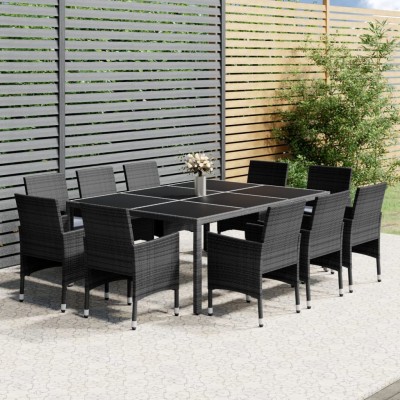 Set de comedor de jardín 11 pzas ratán sintético gris