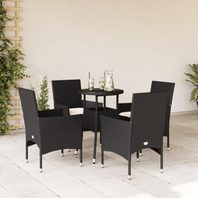 Set comedor jardín 5 pzas cojines ratán sintético vidrio negro