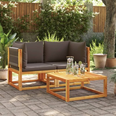 Sofás de jardín esquineros con cojines, 2 unidades, madera de acacia y cuerda