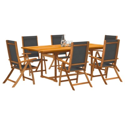 Juego comedor de jardín 7 pzas madera maciza acacia y textileno