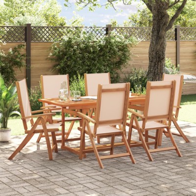 Juego comedor de jardín 7 pzas madera maciza acacia y textileno