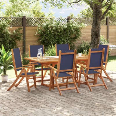 Juego comedor de jardín 7 pzas madera maciza acacia y textileno