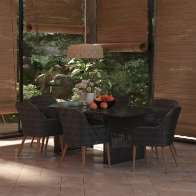Juego de comedor para jardín 7 piezas ratán sintético negro