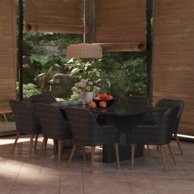 Juego de comedor para jardín 9 piezas ratán sintético negro