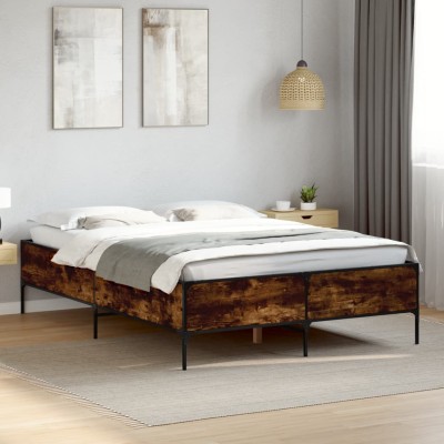 Estructura cama madera ingeniería metal roble ahumado 140x190cm