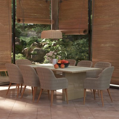 Juego de comedor para jardín 9 piezas ratán sintético marrón