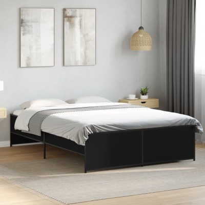 Estructura de cama madera de ingeniería y metal negro 120x200cm