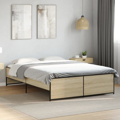 Estructura cama madera ingeniería metal roble Sonoma 120x200 cm