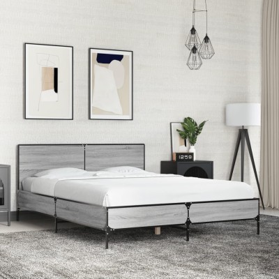 Estructura cama madera ingeniería metal gris Sonoma 120x200 cm