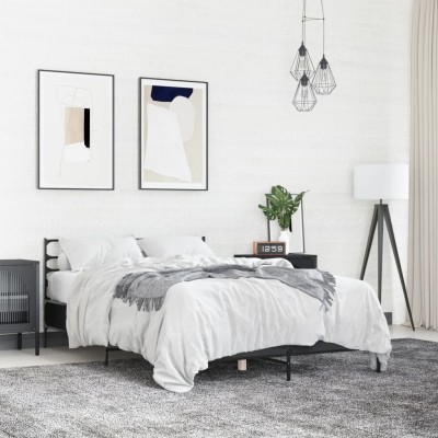 Estructura de cama madera de ingeniería y metal negro 135x190cm