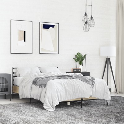 Estructura cama madera ingeniería metal roble Sonoma 140x190 cm