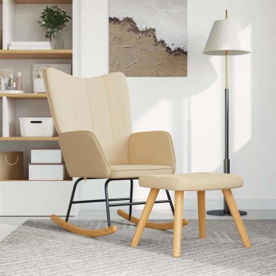 Silla mecedora con reposapiés tela color crema