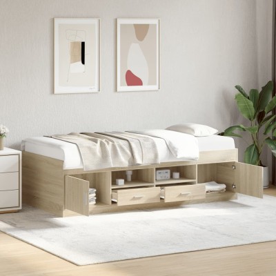 Sofá cama con cajones sin colchón roble Sonoma 90x200 cm