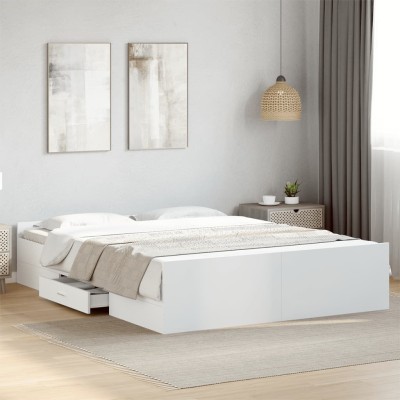 Estructura cama con cajones madera ingeniería blanca 160x200 cm