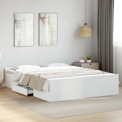 Estructura cama con cajones madera ingeniería blanca 150x200 cm