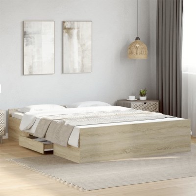 Cama con cajones madera ingeniería roble Sonoma 150x200 cm