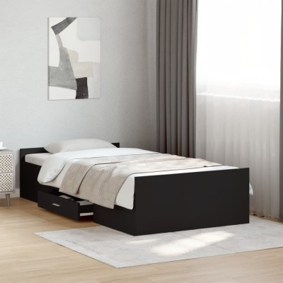 Cama con cajones madera de ingeniería negra 75x190 cm
