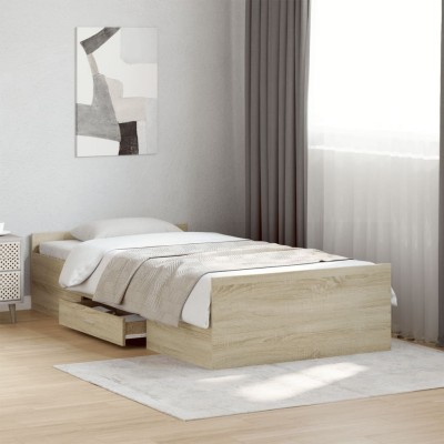 Cama con cajones madera ingeniería roble Sonoma 75x190 cm