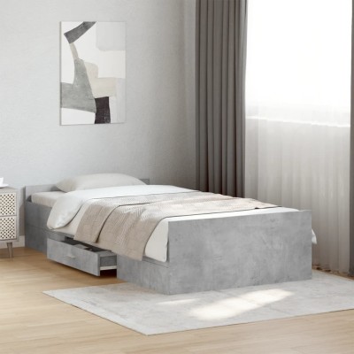 Cama con cajones madera de ingeniería gris hormigón 75x190 cm