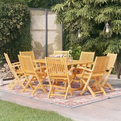 Conjunto de comedor de jardín 9 piezas madera maciza de teca