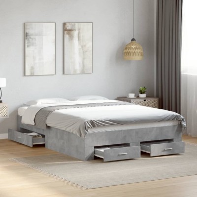 Cama con cajones madera ingeniería gris hormigón 140x190 cm