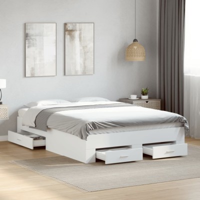Cama con cajones madera de ingeniería blanco 135x190 cm