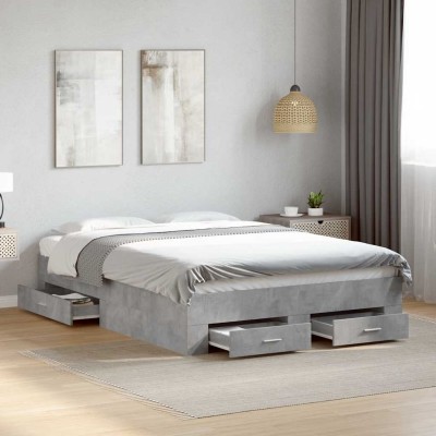 Cama con cajones madera ingeniería gris hormigón 135x190 cm