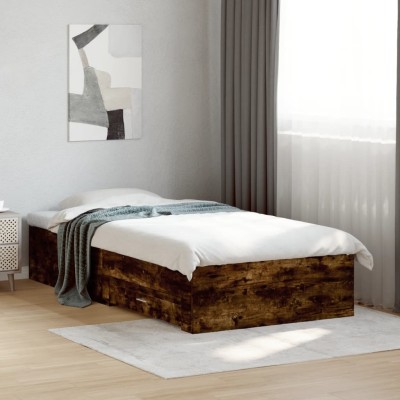 Cama con cajones madera de ingeniería roble ahumado 75x190 cm