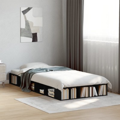 Estructura de cama madera de ingeniería negra 90x190 cm