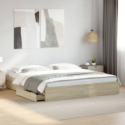 Cama con cajones madera ingeniería roble Sonoma 180x200 cm