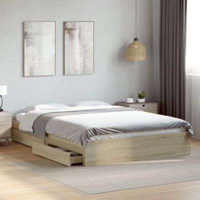 Cama con cajones madera ingeniería roble Sonoma 160x200 cm
