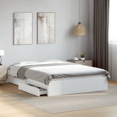 Cama con cajones madera de ingeniería blanco 140x200 cm