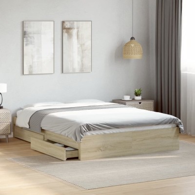 Cama con cajones madera ingeniería roble Sonoma 140x200 cm