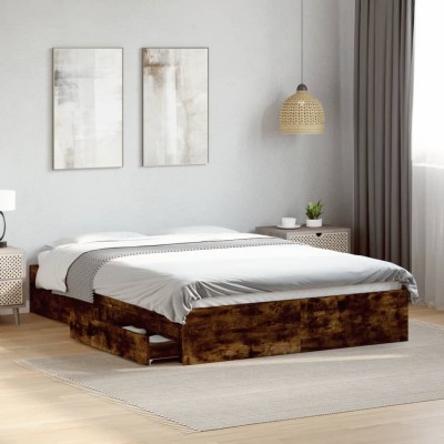 Cama con cajones madera de ingeniería roble ahumado 120x200 cm