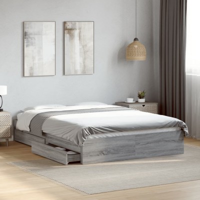 Cama con cajones madera ingeniería gris Sonoma 120x200 cm