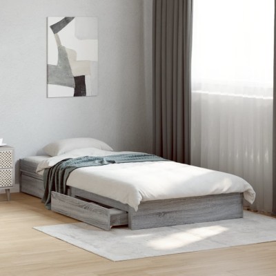 Cama con cajones madera ingeniería gris Sonoma 90x200 cm