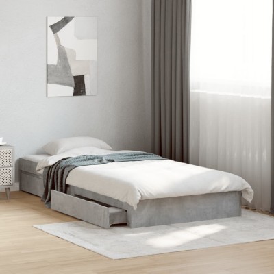 Cama con cajones madera ingeniería gris hormigón 90x190 cm