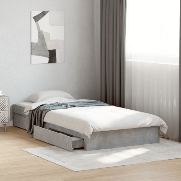 Cama con cajones madera ingeniería gris hormigón 90x190 cm